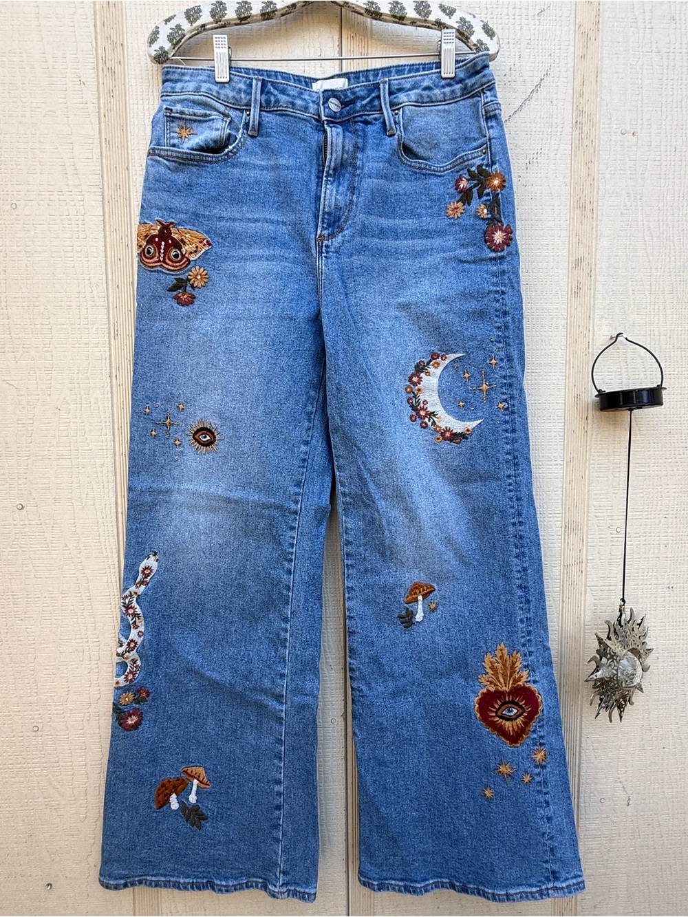 Driftwood Charlee Wide Leg Jeans Hallucination Embroidered Eye Heart Mushroom